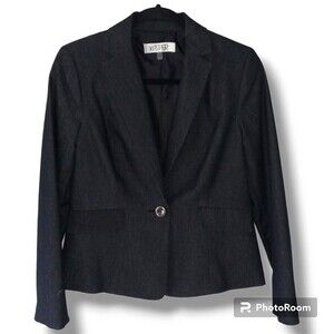 Kasper One Button Chambray Blazer-Size 6-Cotton Blend-Notched Collar-Career